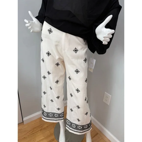 Commense Patterned Cropped Pants Bohemian Style Wide Leg Trousers size S - Picture 6 of 10